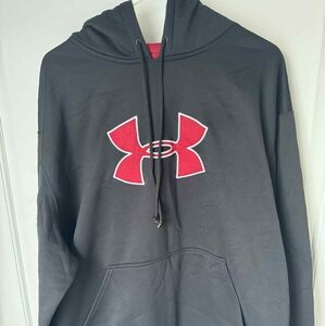 Under Armour Mens Black Red Kangaroo Pockets Drawstring Hoodie Sweatshirt XXL